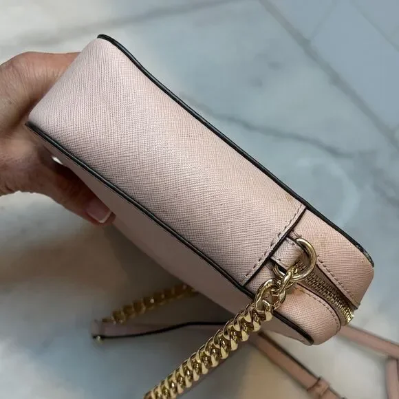 Michael Kors Bag Crossbody Purse Handbag Leather Cynthia Pink Chain Satchel Bag - Picture 10 of 16